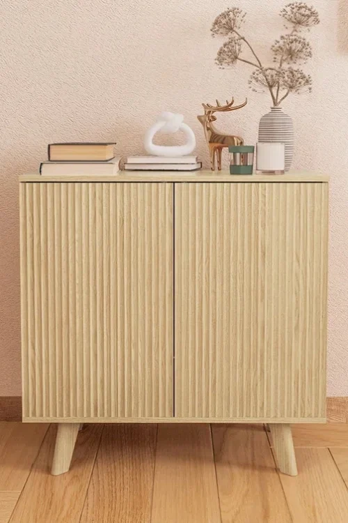 RHETORICA – Oak Brown Fluted Door Storage Cabinet