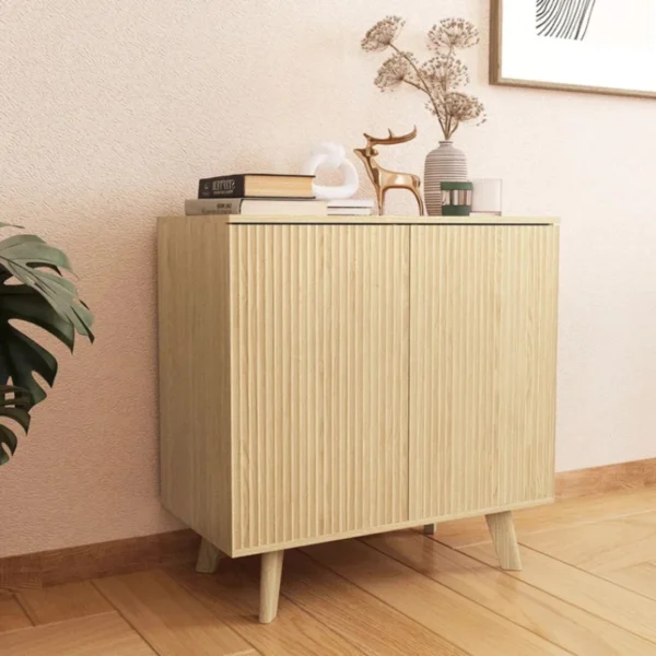 RHETORICA – Oak Brown Fluted Door Storage Cabinet - Image 2