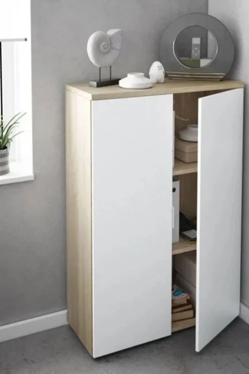 White & Oak Compact Storage Cabinet