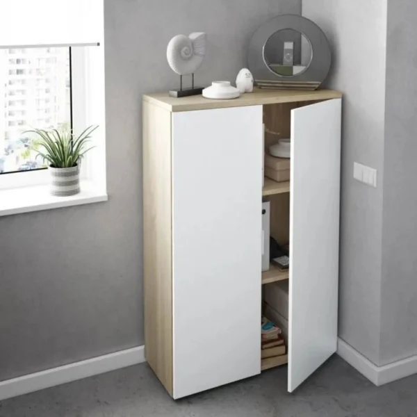 White & Oak Compact Storage Cabinet